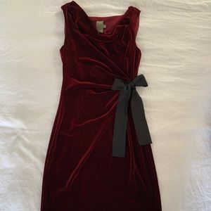 Taylor Dresses Wine Velvet Midi Wrap Dress with Black Sash